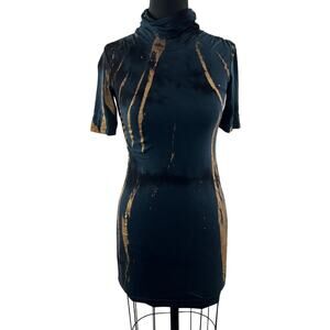 MAJ Navy Blue Gold Tunic Top Tie-Dye Turtle Neck 1/4 Sleeve Size X-Small XS